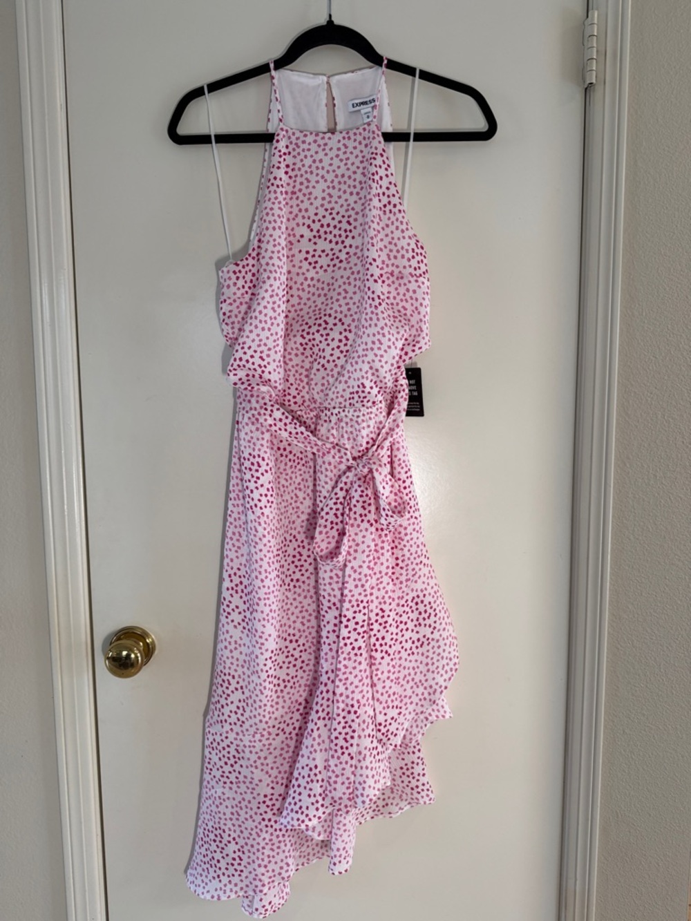 Express Women’s Pink Dot Ruffle Halter Dress Size Medium NWT